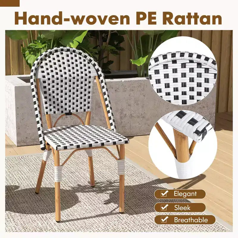 Costway Ensemble bistrot 3 pièces table et chaises de jardin en osier rondes