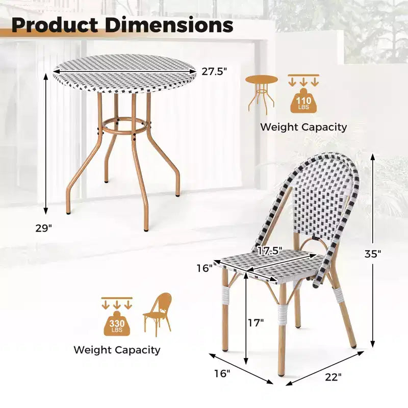 Costway Ensemble bistrot 3 pièces table et chaises de jardin en osier rondes