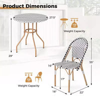 Costway Ensemble bistrot 3 pièces table et chaises de jardin en osier rondes
