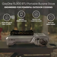 GasOne Rechaud de camping au butane portable 15 000 BTU avec etui robuste : allumage automatique, contrôle precis de la chaleur - camping, tailgate, cuisine de plein air