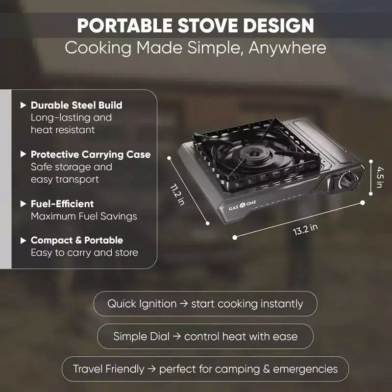 GasOne Rechaud de camping au butane portable 15 000 BTU avec etui robuste : allumage automatique, contrôle precis de la chaleur - camping, tailgate, cuisine de plein air