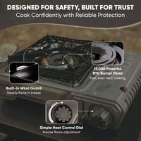 GasOne Rechaud de camping au butane portable 15 000 BTU avec etui robuste : allumage automatique, contrôle precis de la chaleur - camping, tailgate, cuisine de plein air