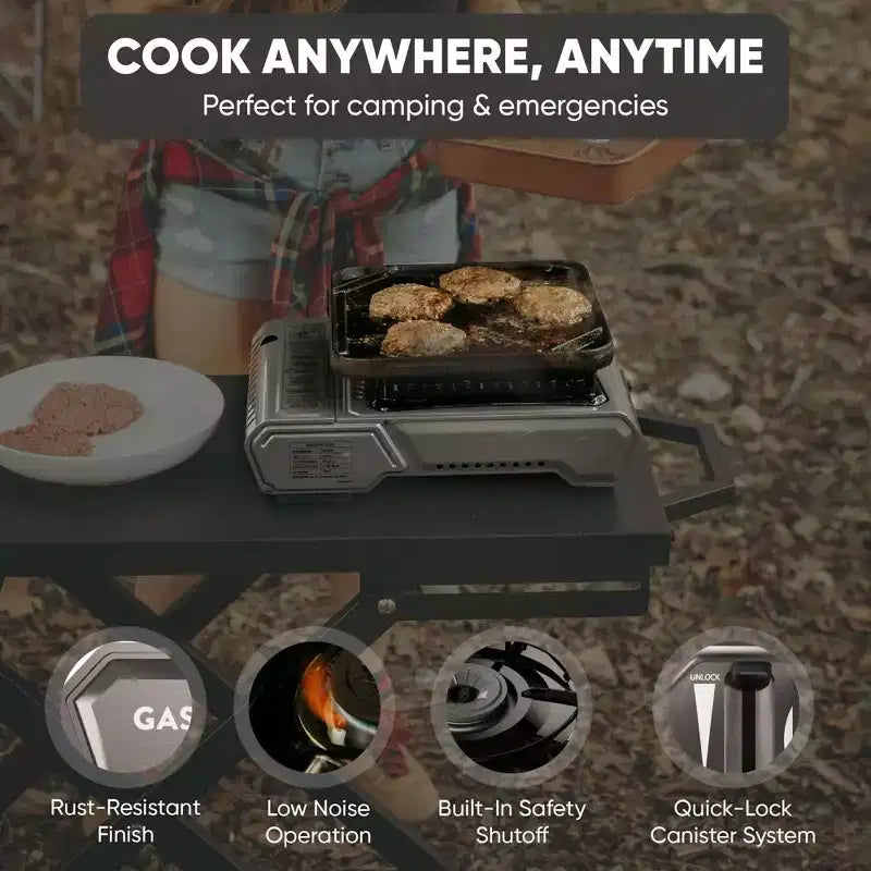 GasOne Rechaud de camping au butane portable 15 000 BTU avec etui robuste : allumage automatique, contrôle precis de la chaleur - camping, tailgate, cuisine de plein air