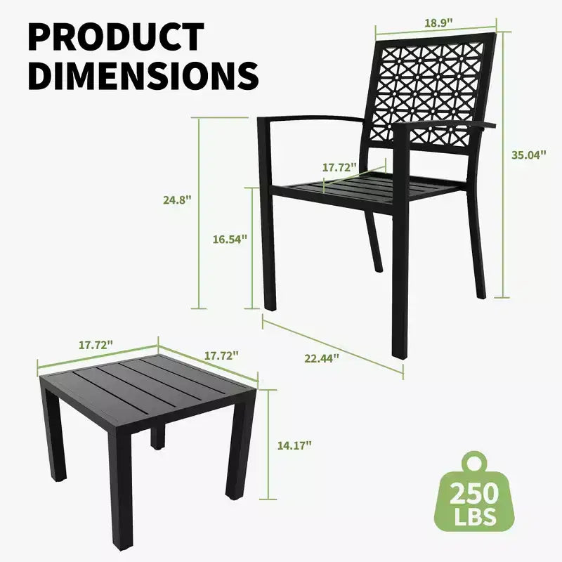 Ensemble bistrot 3 pièces en fer forgé - Table et chaises d'extérieur résistantes à la rouille pour terrasse, balcon et véranda