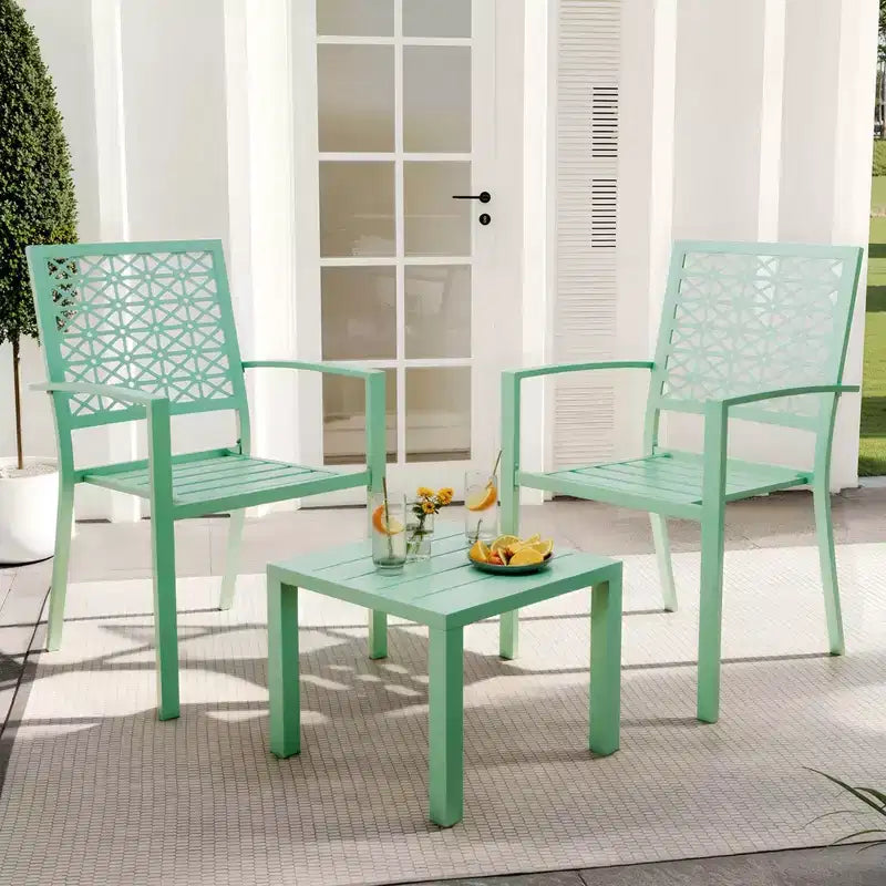 Ensemble bistrot 3 pièces en fer forgé - Table et chaises d'extérieur résistantes à la rouille pour terrasse, balcon et véranda