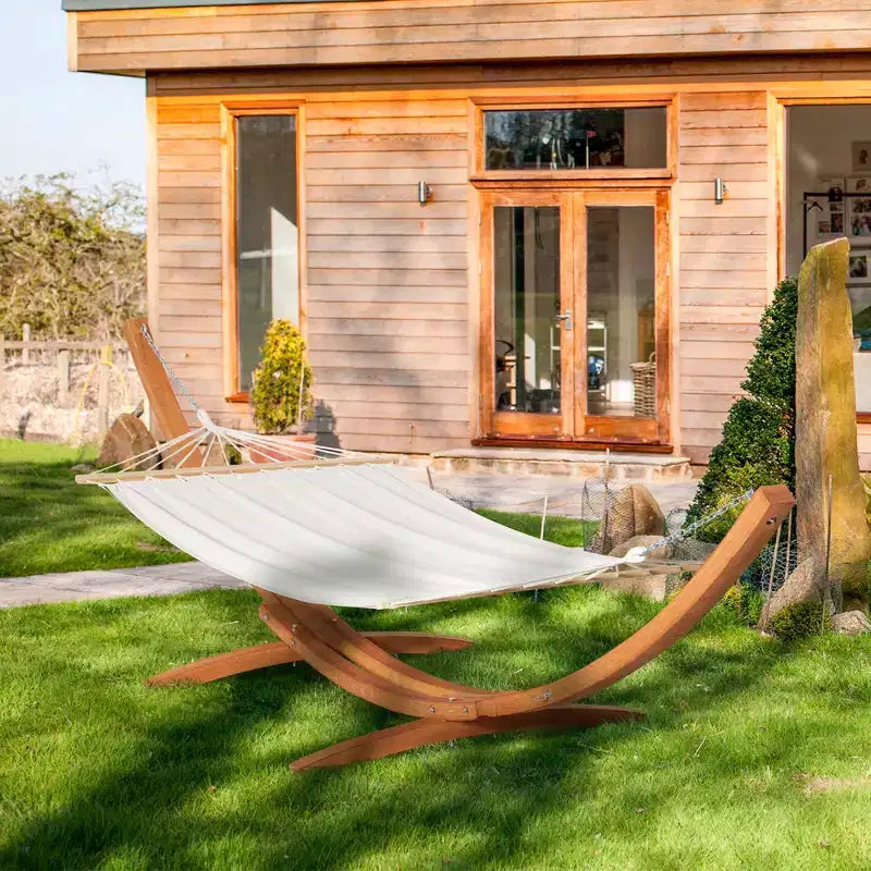 Grand hamac autoportant en coton avec support en bois massif, capacité 330 lb, style bohème chic