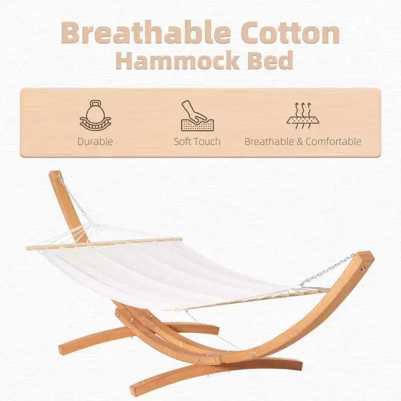 Grand hamac autoportant en coton avec support en bois massif, capacité 330 lb, style bohème chic
