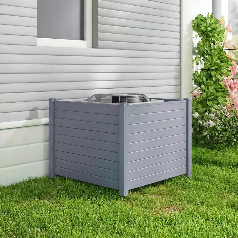 Costway Clôture pour climatiseur 48'' x 38'' 4 panneaux avec piquets de sol en metal, sans creusage, poubelle