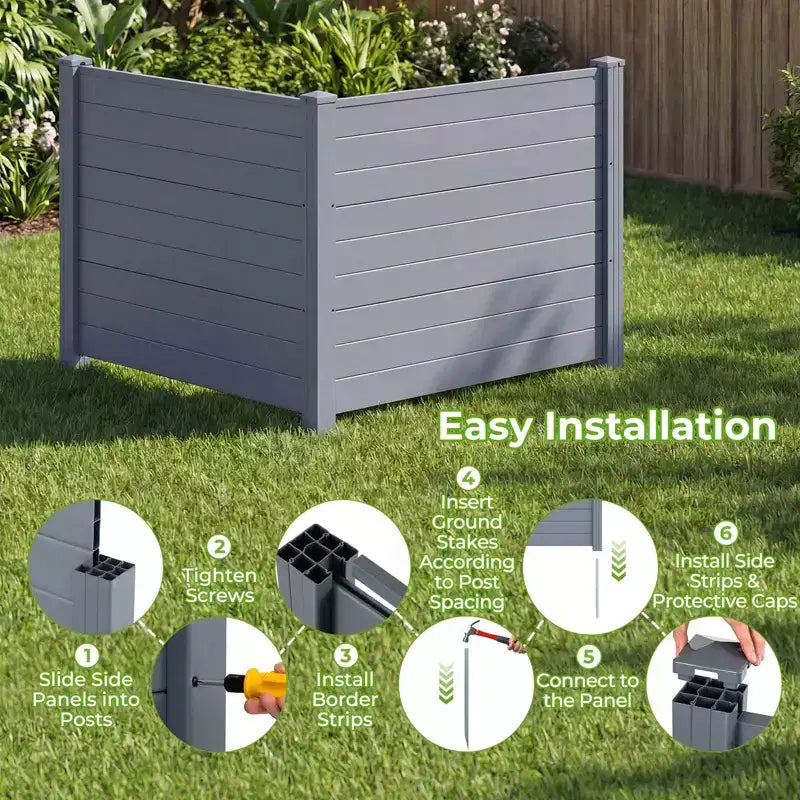 Costway Clôture pour climatiseur 48'' x 38'' 4 panneaux avec piquets de sol en metal, sans creusage, poubelle