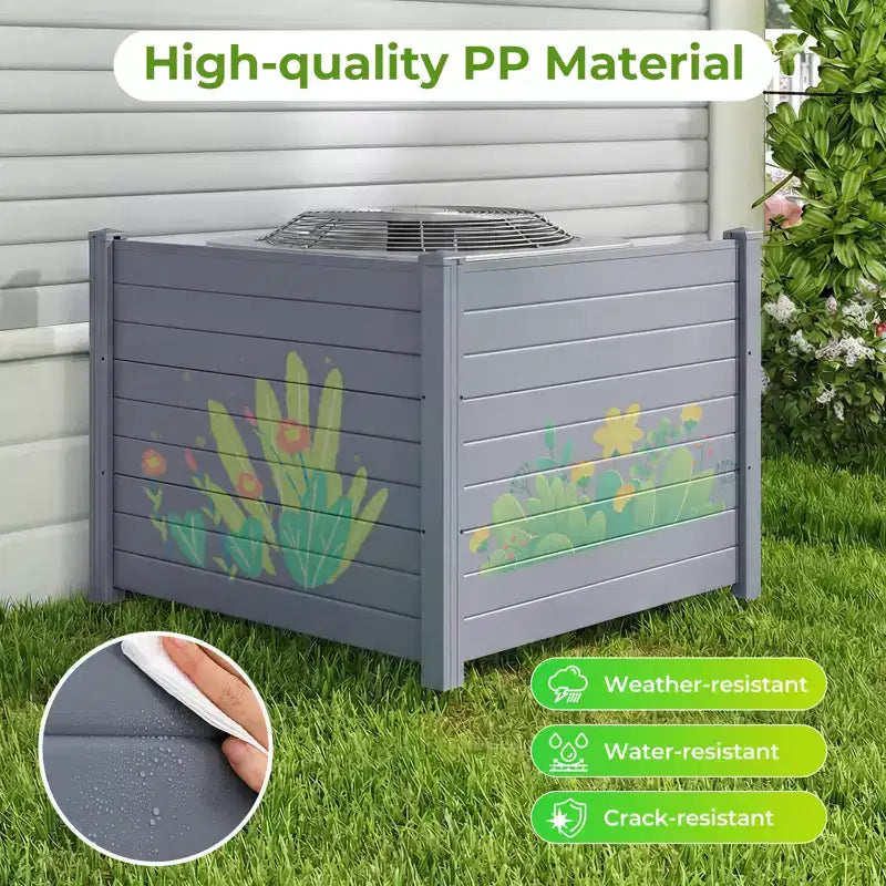 Costway Clôture pour climatiseur 48'' x 38'' 4 panneaux avec piquets de sol en metal, sans creusage, poubelle