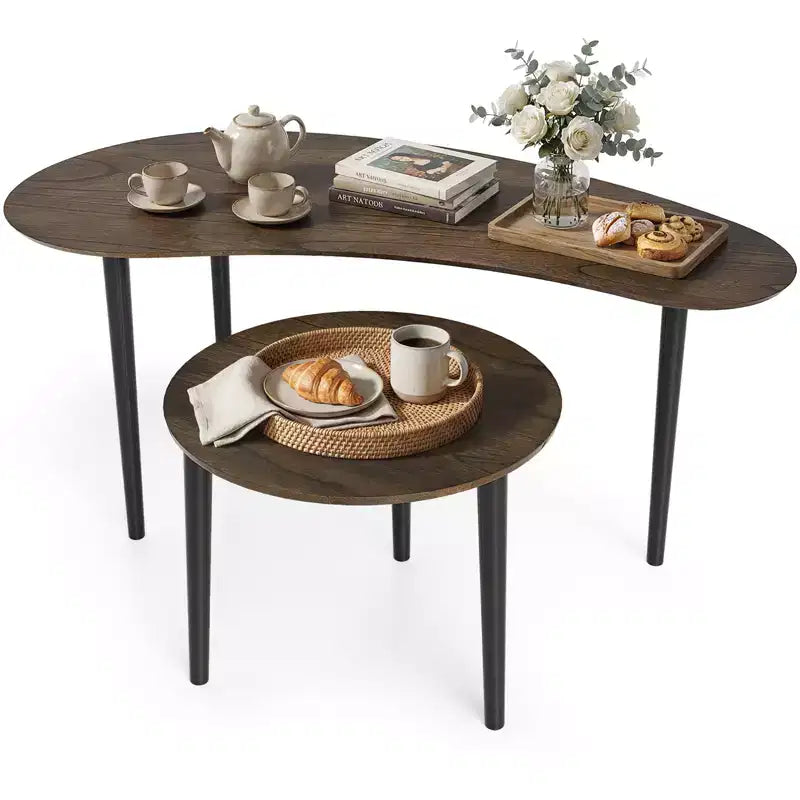 Ensemble de 2 tables gigognes Costway Nest, tables d'appoint modernes avec pieds de soutien en bois massif