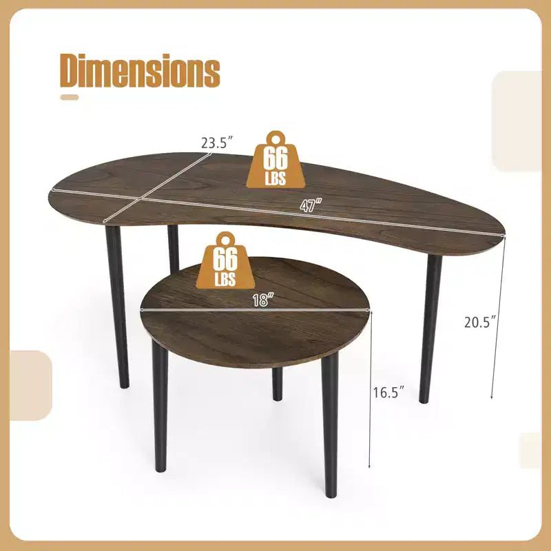 Ensemble de 2 tables gigognes Costway Nest, tables d'appoint modernes avec pieds de soutien en bois massif