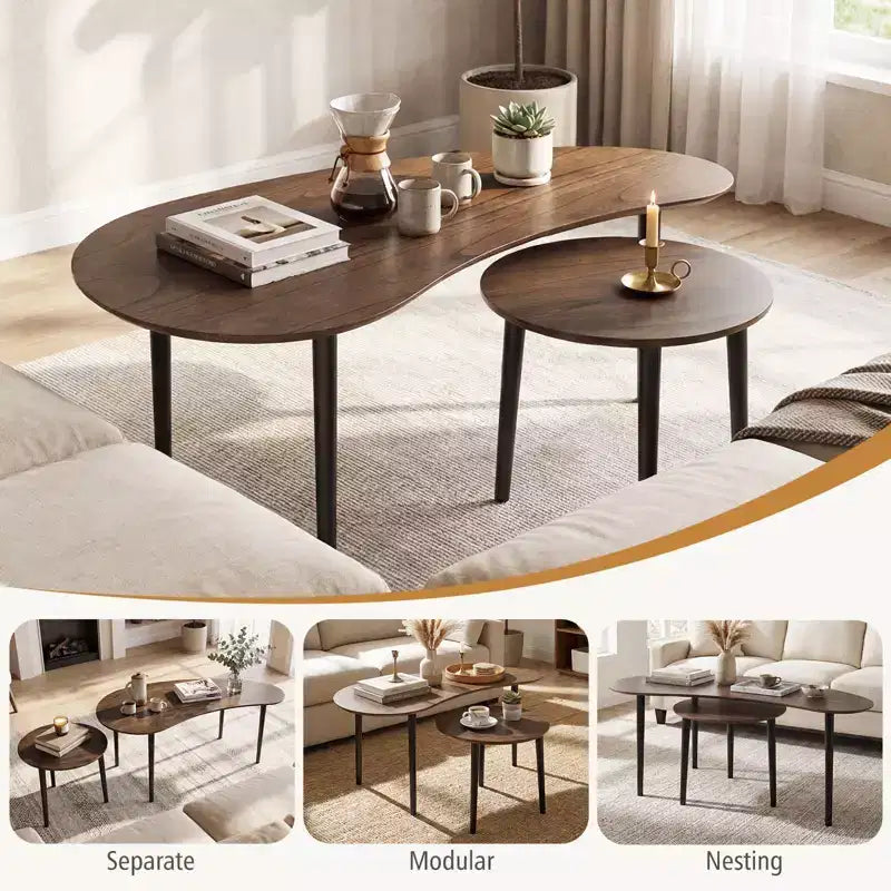 Ensemble de 2 tables gigognes Costway Nest, tables d'appoint modernes avec pieds de soutien en bois massif