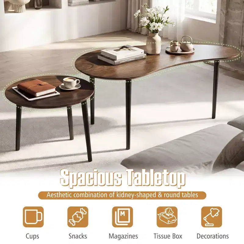 Ensemble de 2 tables gigognes Costway Nest, tables d'appoint modernes avec pieds de soutien en bois massif