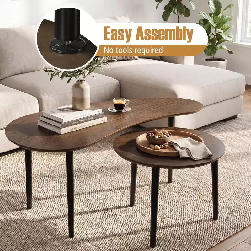 Ensemble de 2 tables gigognes Costway Nest, tables d'appoint modernes avec pieds de soutien en bois massif