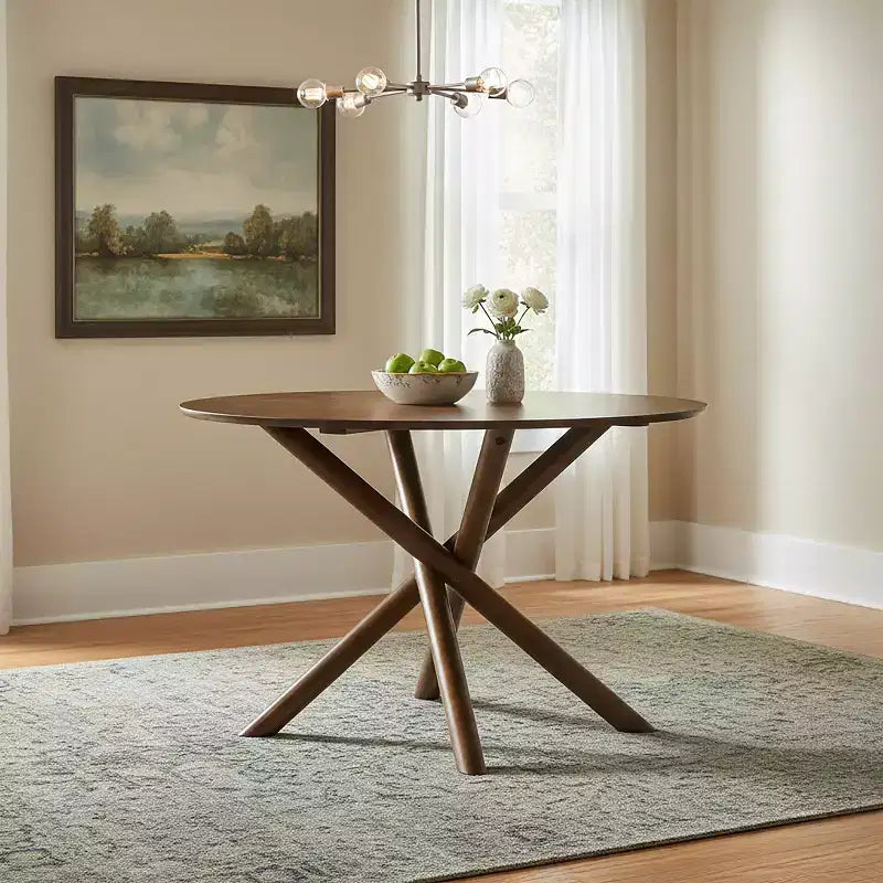 Roundhill Furniture Arnott table de salle à manger ronde, finition noyer