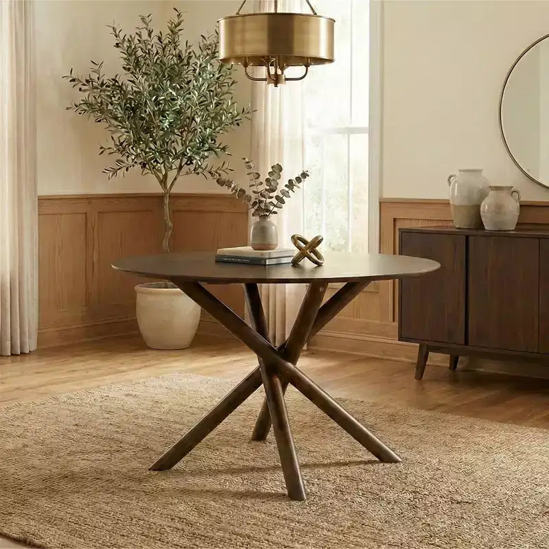 Roundhill Furniture Arnott table de salle à manger ronde, finition noyer