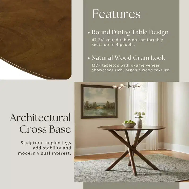 Roundhill Furniture Arnott table de salle à manger ronde, finition noyer