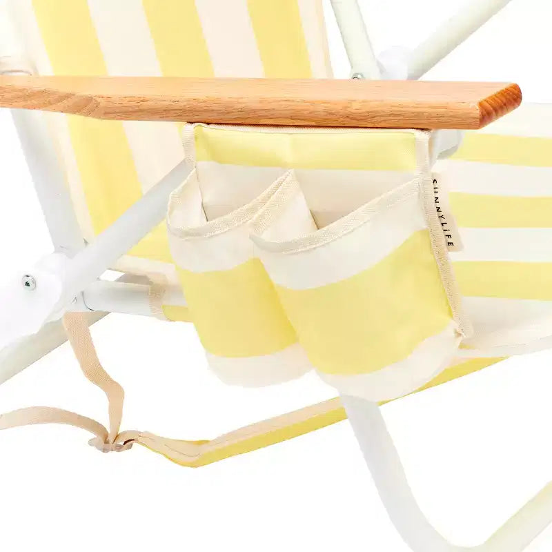 Sunnylife: Chaise de plage de luxe - La Mer Limon Stripe - Siège transat en tissu jaune