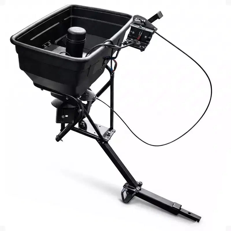 Épandeur d'engrais et de semences Field Tuff 12 V de 56,7 kg avec attelage et protection anti-pluie pour VTT, UTV ou tracteur utilitaire