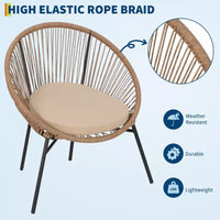 Ensemble bistrot 3 pièces en rotin, Mobilier de conversation d'extérieur en résine tressée avec 2 chaises et coussins, Plateau en verre trempé, pour terrasse/véranda/jardin/cour