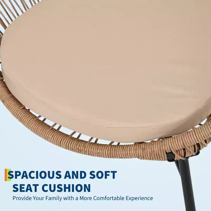 Ensemble bistrot 3 pièces en rotin, Mobilier de conversation d'extérieur en résine tressée avec 2 chaises et coussins, Plateau en verre trempé, pour terrasse/véranda/jardin/cour