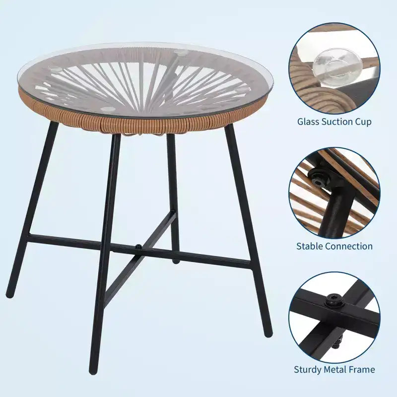 Ensemble bistrot 3 pièces en rotin, Mobilier de conversation d'extérieur en résine tressée avec 2 chaises et coussins, Plateau en verre trempé, pour terrasse/véranda/jardin/cour