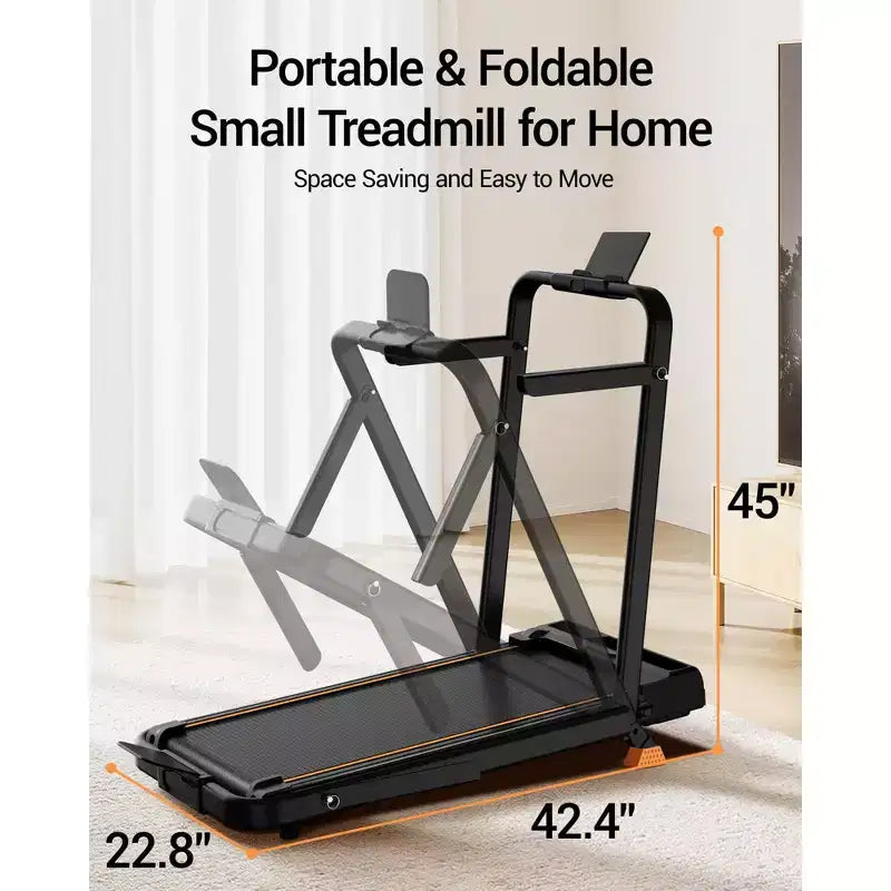 Tapis de marche pliable 4 en 1 avec poignée, tapis roulant sous le bureau avec inclinaison de 14 % pour la maison, moteur sans balais silencieux de 2,5 CV