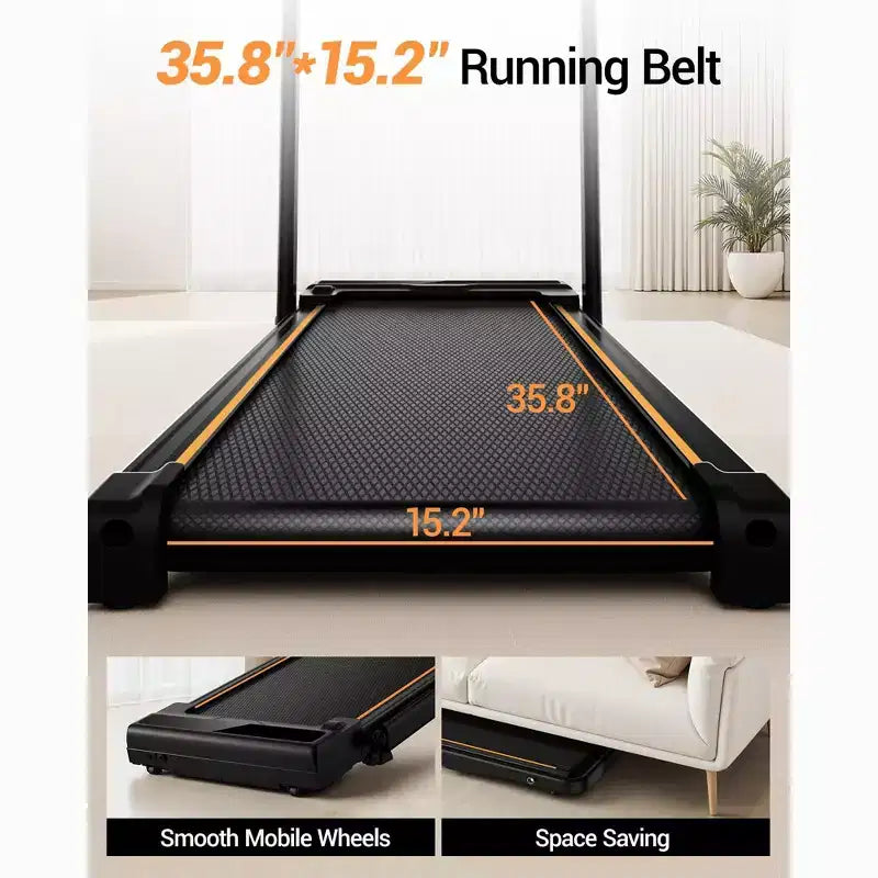 Tapis de marche pliable 4 en 1 avec poignée, tapis roulant sous le bureau avec inclinaison de 14 % pour la maison, moteur sans balais silencieux de 2,5 CV