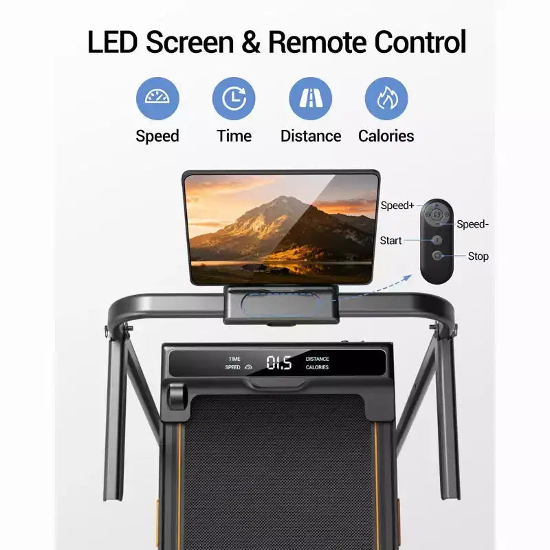 Tapis de marche pliable 4 en 1 avec poignée, tapis roulant sous le bureau avec inclinaison de 14 % pour la maison, moteur sans balais silencieux de 2,5 CV