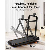 Tapis de marche pliable 4 en 1 avec poignée, tapis roulant sous le bureau avec inclinaison de 14 % pour la maison, moteur sans balais silencieux de 2,5 CV