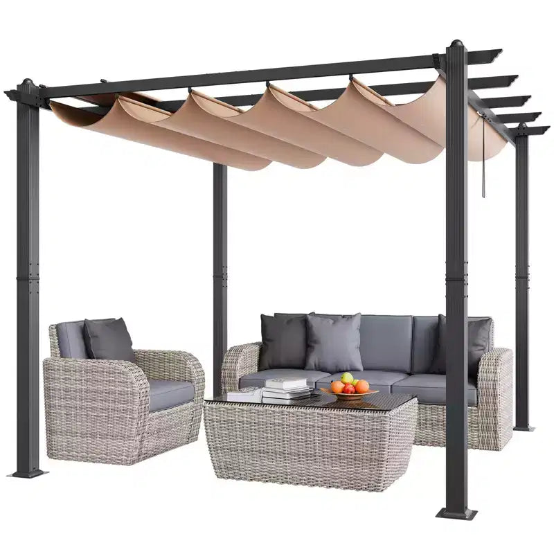 Pergola Rétractable Extérieure 3x3 m avec Auvent Pare-Soleil Aluminium Beige Robuste
