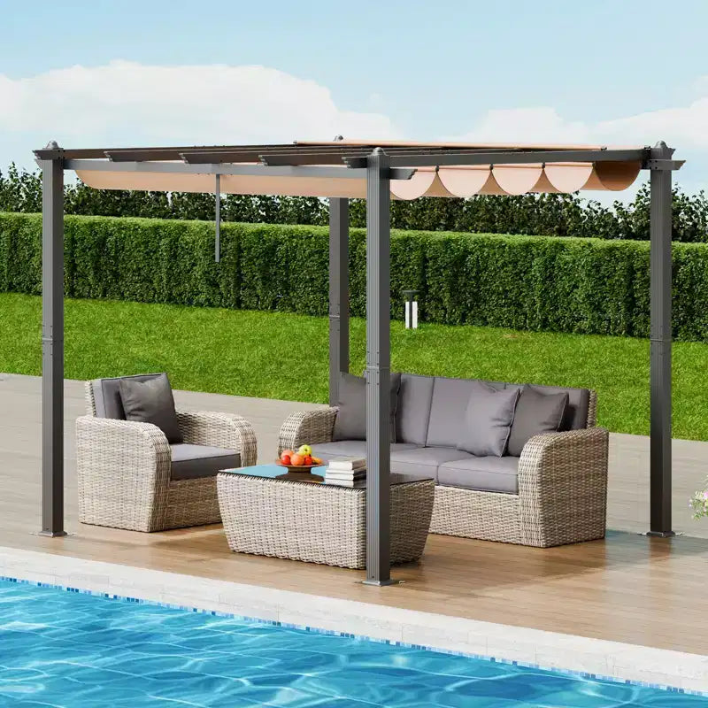 Pergola Rétractable Extérieure 3x3 m avec Auvent Pare-Soleil Aluminium Beige Robuste