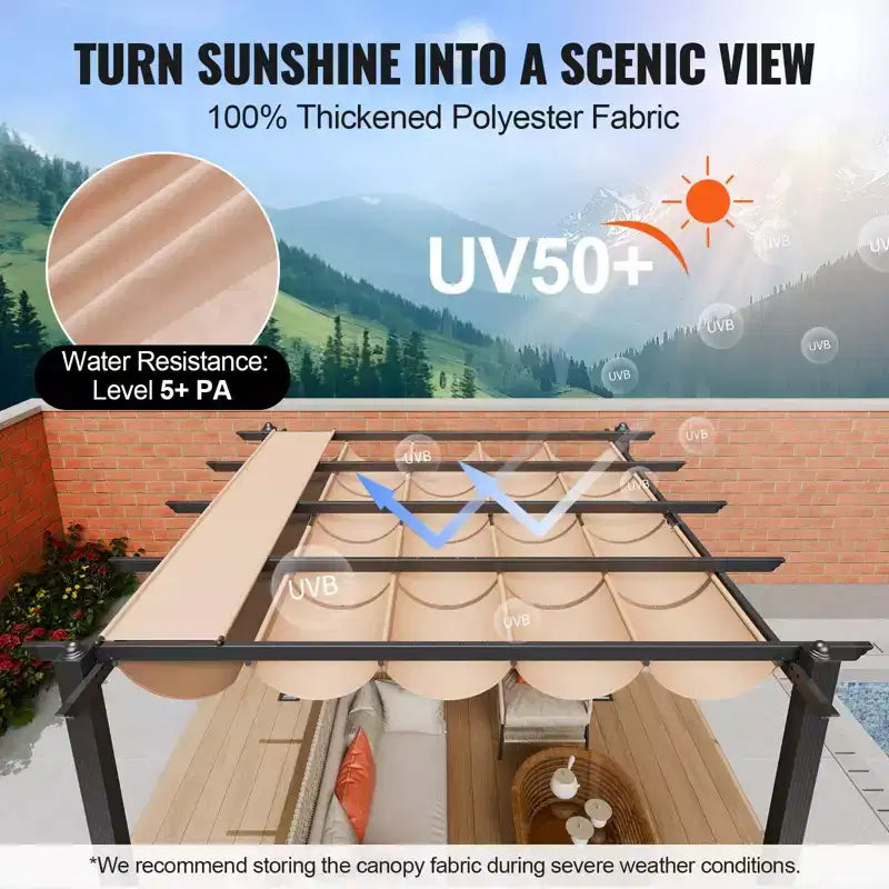 Pergola Rétractable Extérieure 3x3 m avec Auvent Pare-Soleil Aluminium Beige Robuste