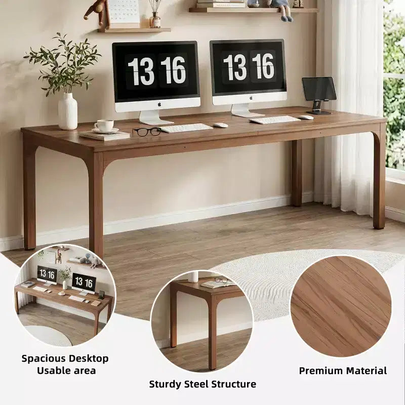 MAYEERTY bureau double poste de travail industriel extra-long 78.7, bureau de bureau à domicile 2 personnes avec cadre métallique robuste, plateau MDF capacité 200lbs