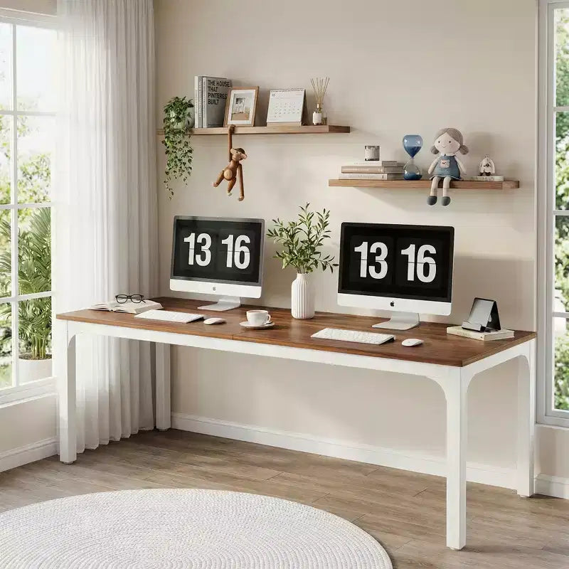 MAYEERTY bureau double poste de travail industriel extra-long 78.7, bureau de bureau à domicile 2 personnes avec cadre métallique robuste, plateau MDF capacité 200lbs