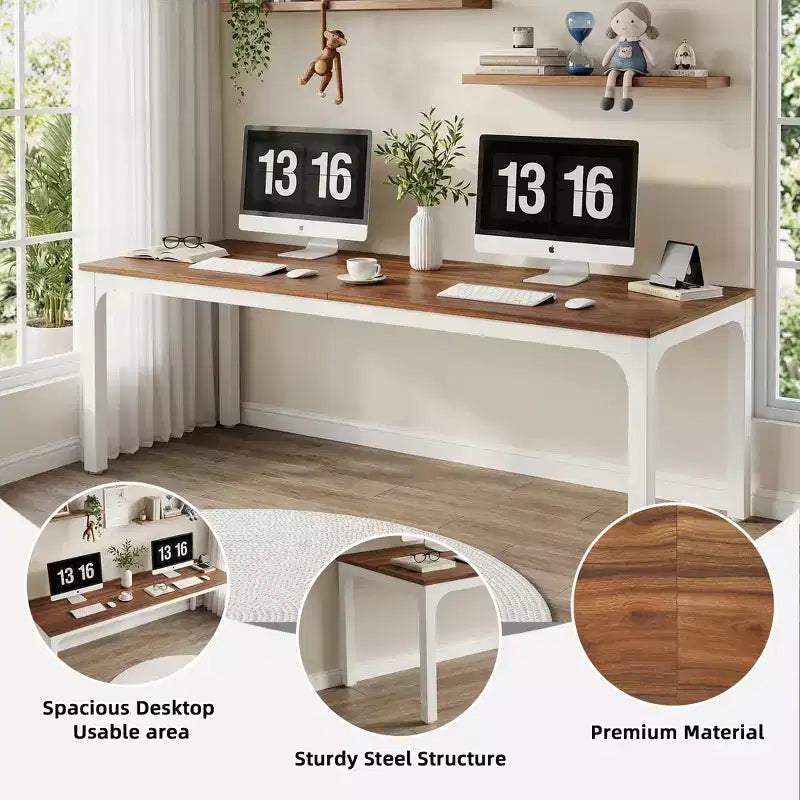 MAYEERTY bureau double poste de travail industriel extra-long 78.7, bureau de bureau à domicile 2 personnes avec cadre métallique robuste, plateau MDF capacité 200lbs