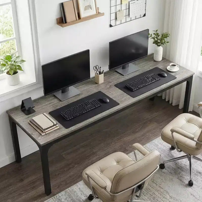 MAYEERTY bureau double poste de travail industriel extra-long 78.7, bureau de bureau à domicile 2 personnes avec cadre métallique robuste, plateau MDF capacité 200lbs
