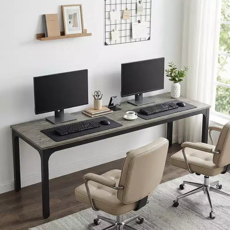 MAYEERTY bureau double poste de travail industriel extra-long 78.7, bureau de bureau à domicile 2 personnes avec cadre métallique robuste, plateau MDF capacité 200lbs