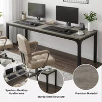 MAYEERTY bureau double poste de travail industriel extra-long 78.7, bureau de bureau à domicile 2 personnes avec cadre métallique robuste, plateau MDF capacité 200lbs
