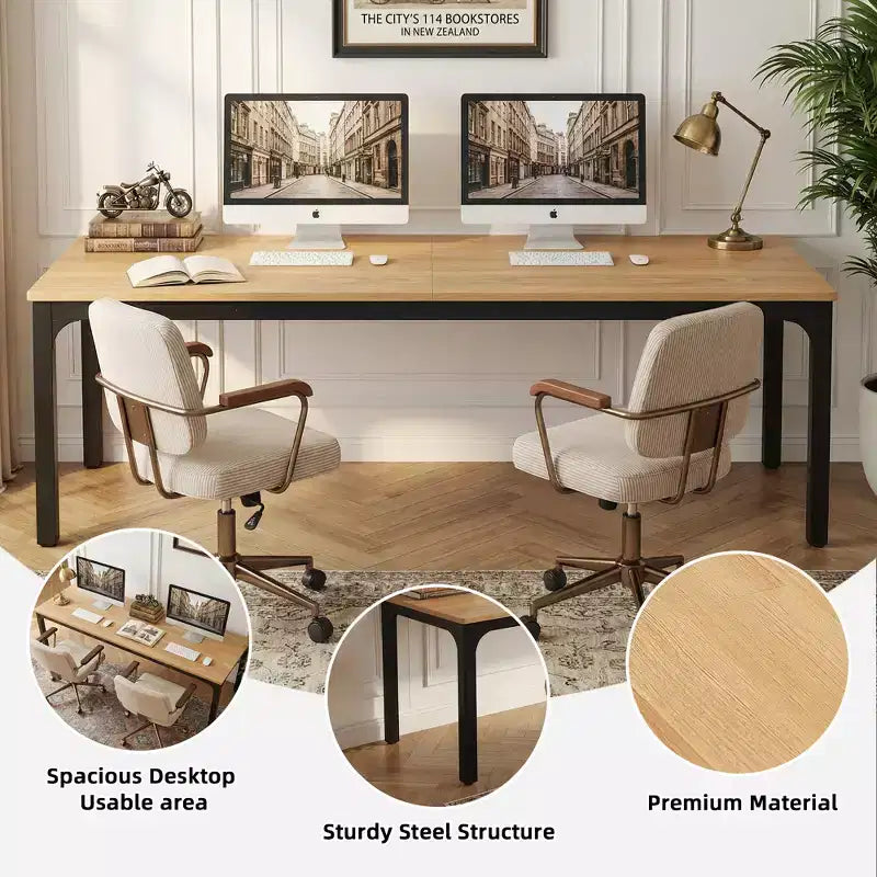 MAYEERTY bureau double poste de travail industriel extra-long 78.7, bureau de bureau à domicile 2 personnes avec cadre métallique robuste, plateau MDF capacité 200lbs
