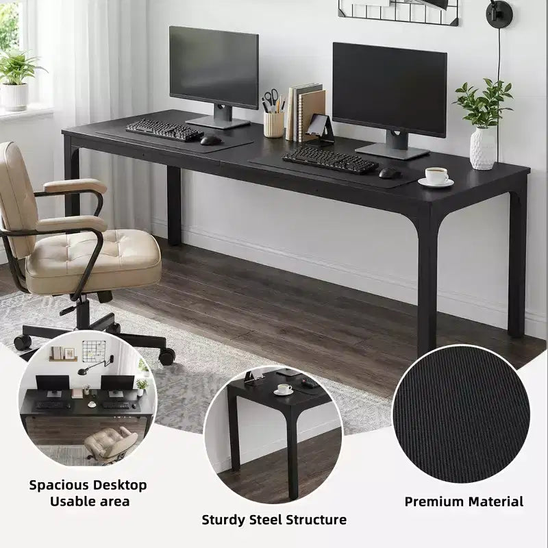 MAYEERTY bureau double poste de travail industriel extra-long 78.7, bureau de bureau à domicile 2 personnes avec cadre métallique robuste, plateau MDF capacité 200lbs