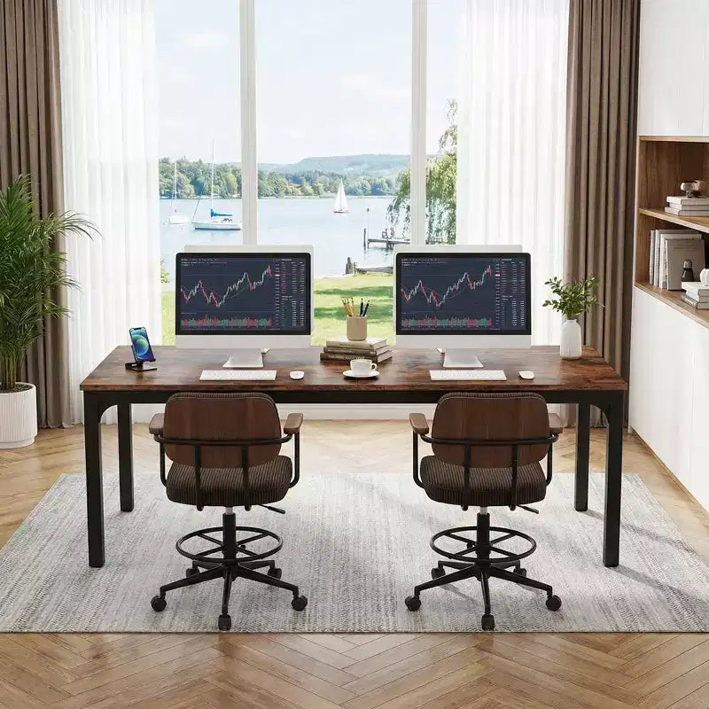 MAYEERTY bureau double poste de travail industriel extra-long 78.7, bureau de bureau à domicile 2 personnes avec cadre métallique robuste, plateau MDF capacité 200lbs