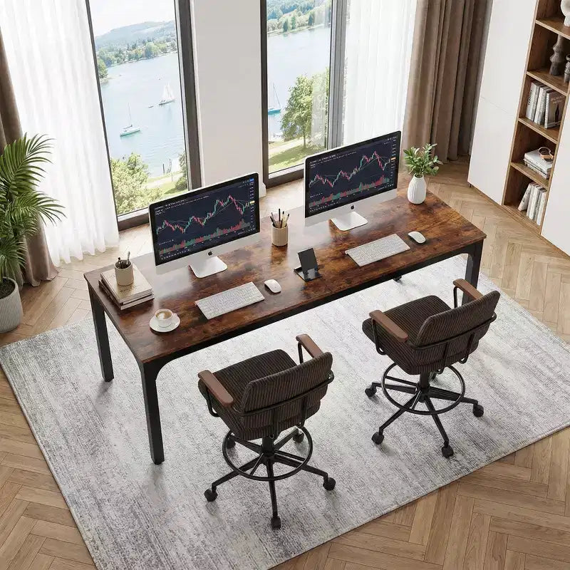 MAYEERTY bureau double poste de travail industriel extra-long 78.7, bureau de bureau à domicile 2 personnes avec cadre métallique robuste, plateau MDF capacité 200lbs