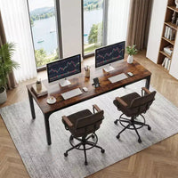 MAYEERTY bureau double poste de travail industriel extra-long 78.7, bureau de bureau à domicile 2 personnes avec cadre métallique robuste, plateau MDF capacité 200lbs
