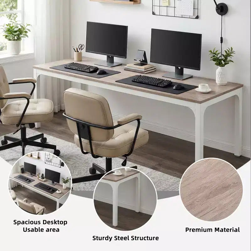 MAYEERTY bureau double poste de travail industriel extra-long 78.7, bureau de bureau à domicile 2 personnes avec cadre métallique robuste, plateau MDF capacité 200lbs