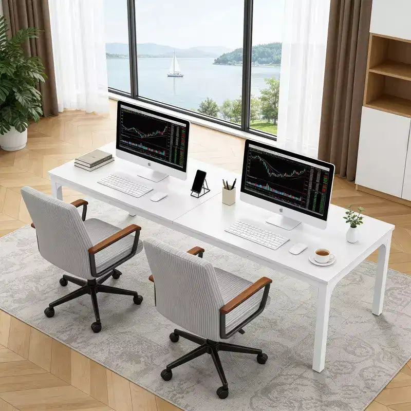 MAYEERTY bureau double poste de travail industriel extra-long 78.7, bureau de bureau à domicile 2 personnes avec cadre métallique robuste, plateau MDF capacité 200lbs