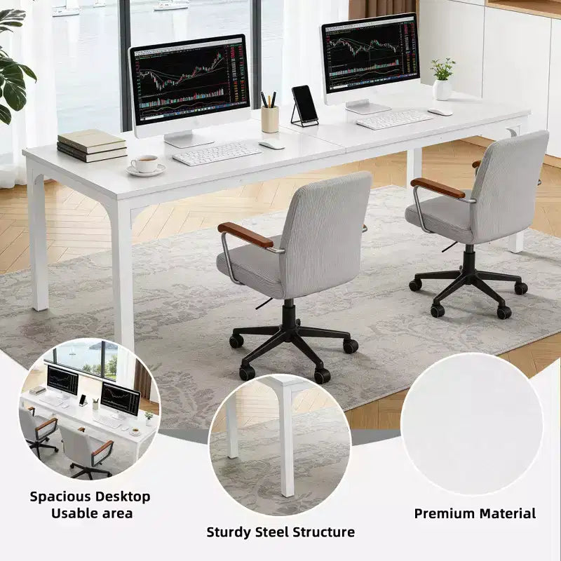 MAYEERTY bureau double poste de travail industriel extra-long 78.7, bureau de bureau à domicile 2 personnes avec cadre métallique robuste, plateau MDF capacité 200lbs