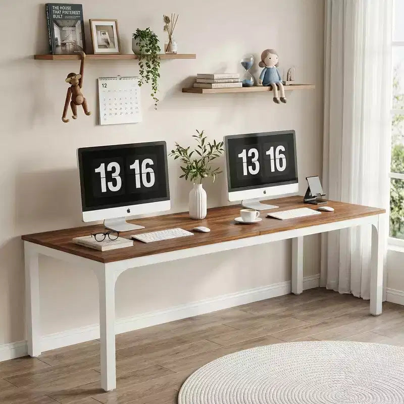 MAYEERTY bureau double poste de travail industriel extra-long 78.7, bureau de bureau à domicile 2 personnes avec cadre métallique robuste, plateau MDF capacité 200lbs