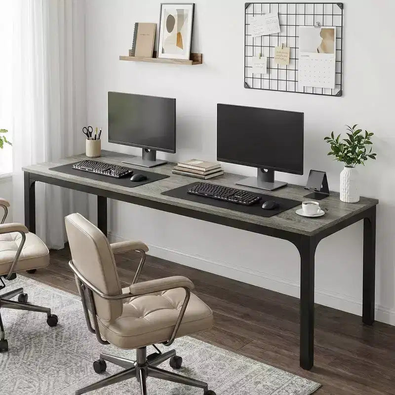 MAYEERTY bureau double poste de travail industriel extra-long 78.7, bureau de bureau à domicile 2 personnes avec cadre métallique robuste, plateau MDF capacité 200lbs